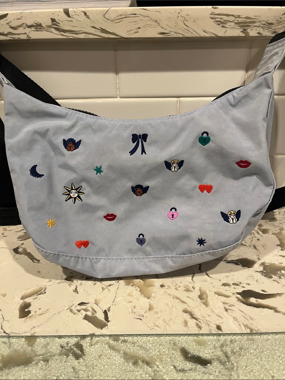 Baggu UO Exclusive Embroidered Charms Nylon Crescent Ditsy Charms Print Bag - Picture 2 of 4